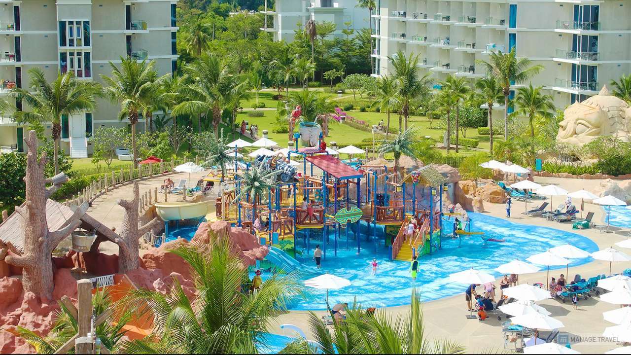Buildings of The Centara Grand West Sands Resort and Villas and The Splash Jungle Water Park near Mai Khao Beach